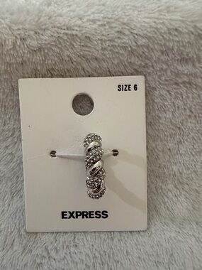 Express Silver Twisted Crystal Band Ring